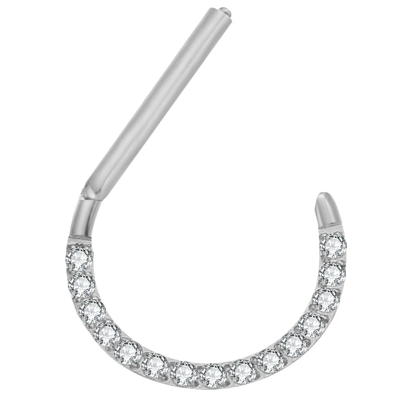 316 L stainless steel  Prong Set Zircon Hinged Clicker Segment Ring Nose Rings for Women Pierced Nos