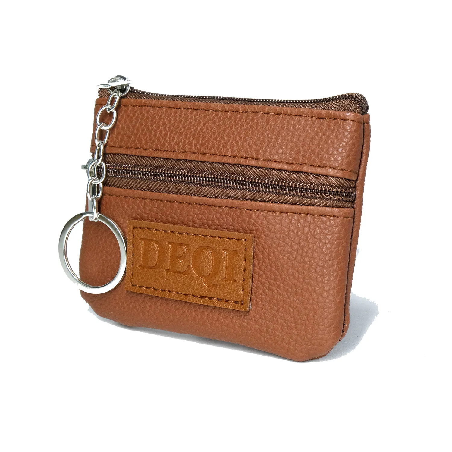 DEQI Key Cases Wholesale Mini Coin Purse Keychain Vintage Wallet Creative Zipper Key Bag Genuine Leather RFID Keychain Wallet