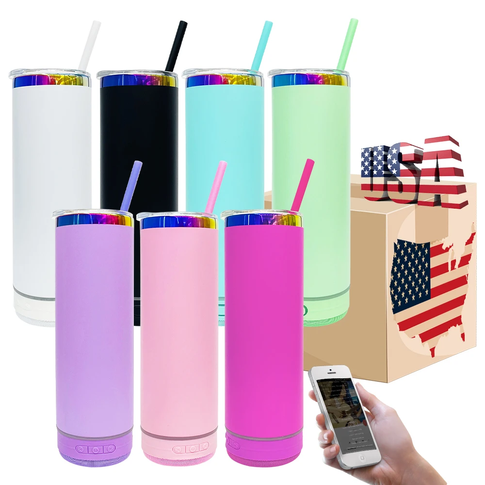 matt colored macaron powder coated rainbow Speaker Cup wireless Smart Music Player rainbow plated Waterproof Music Tumbler
