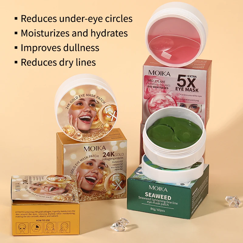 MOIKA OEM red ginseng seaweed black pearl eye mask Anti Wrinkle Crystal Collagen 24k Gold eye mask for dark Circle Under Patch