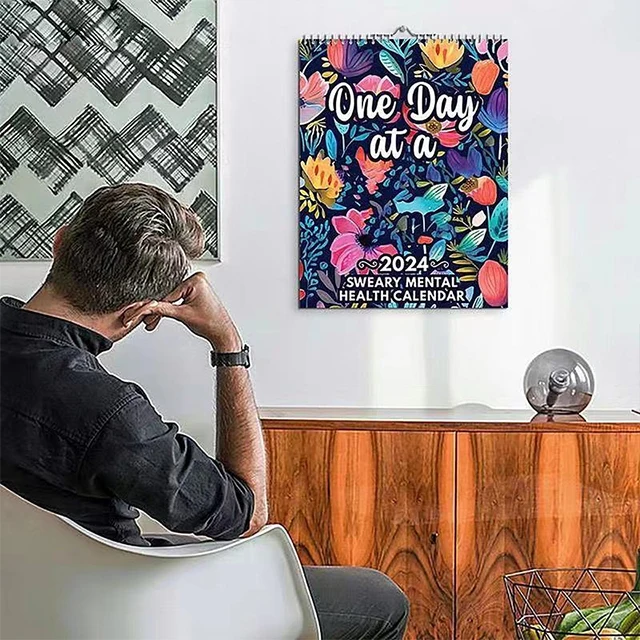 2024 Funny Mental Health Wall Calendar 12 Month Monthly Calendar Writing Blocks Twin Wire Bound Desk Calendar