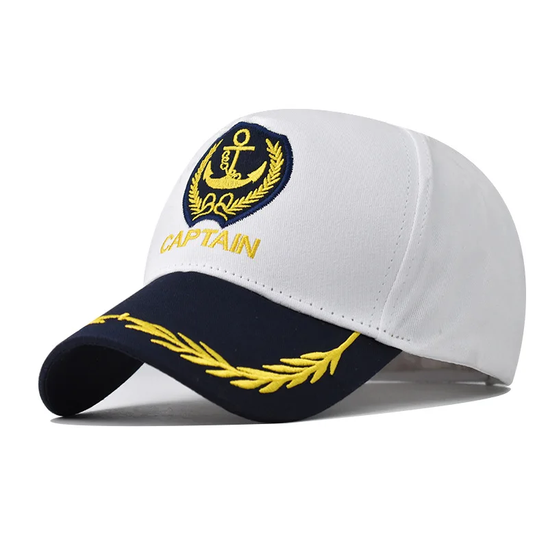 custom logo snapback Adjustable white Yacht sailor captain Letter Anchor Embroidered hat cap costume navy marine admiral hat
