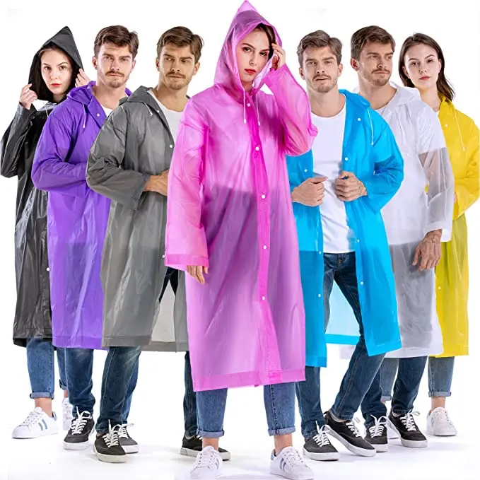 Polyester Rainwear Adults Reusable EVA Rain Ponchos Rain Jackets Raincoats  Men Women Plastic Rain Gear