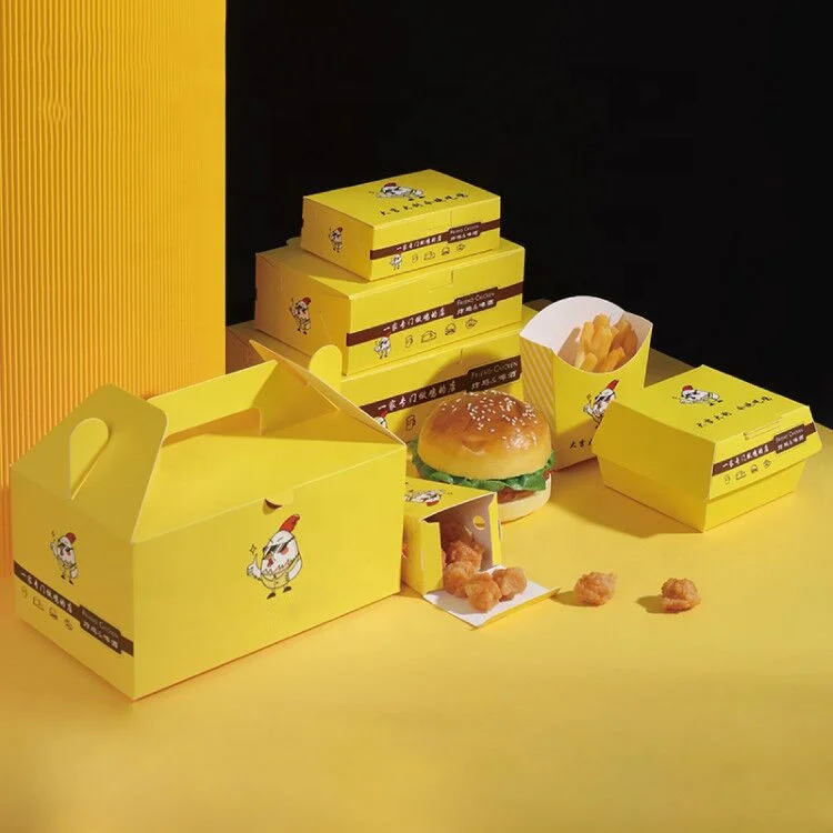 Custom Takeaway Fried Chicken Box Fast Food Packaging Disposable French Fries Packaging Burger Fry Chicken Paper Boxes With Logo