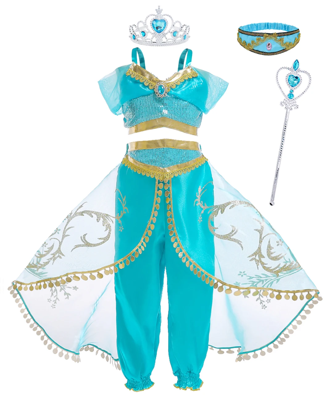 Halloween Princess Dress up of and the Magic Lamp Girls Birthday Party Jasmine Cosplay Costume 2pcs Suit Belly Dance Dress