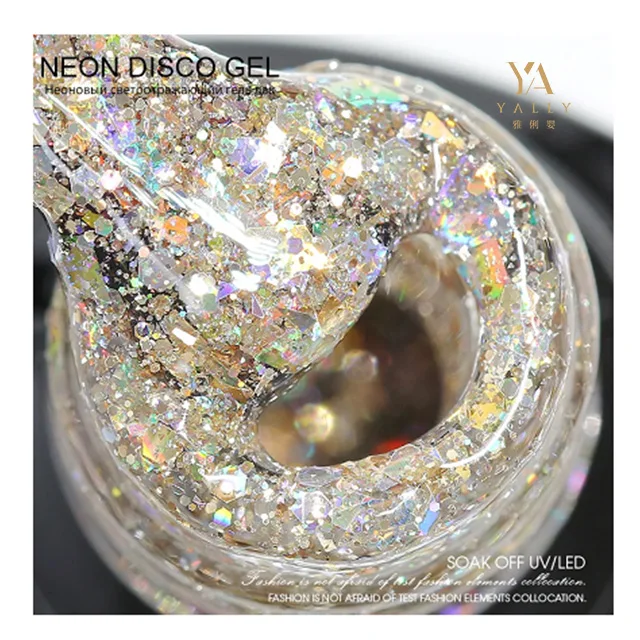 High quality sparkle sequin reflective glitter neon disco UV gel polish soak off shiny crystal diamond nail gel varnish