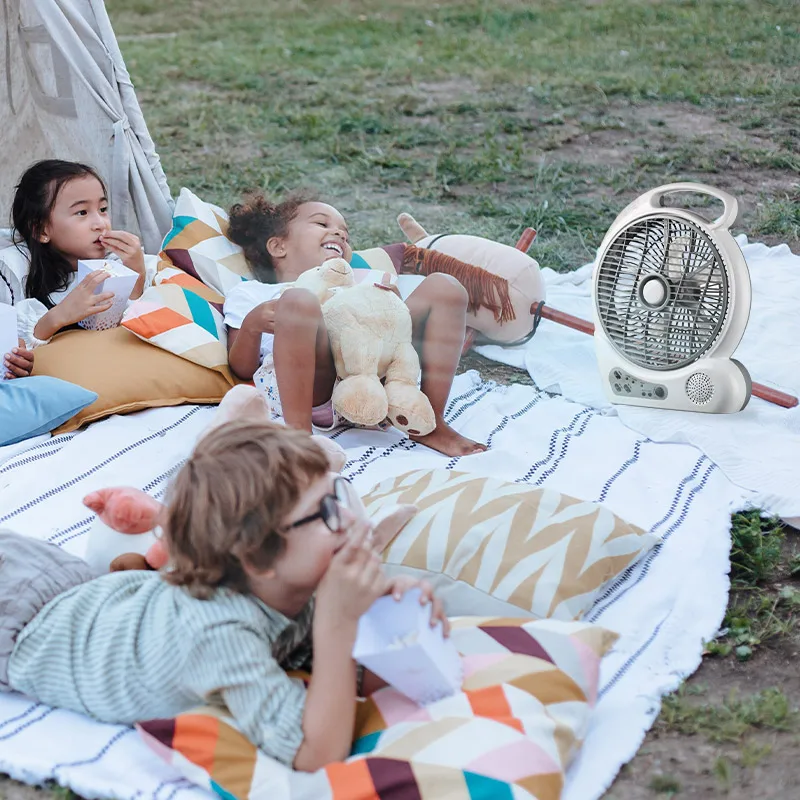 Changrong Rechargeable Table Fan 10 inch Radio Fan with Power Bank and solar charging function