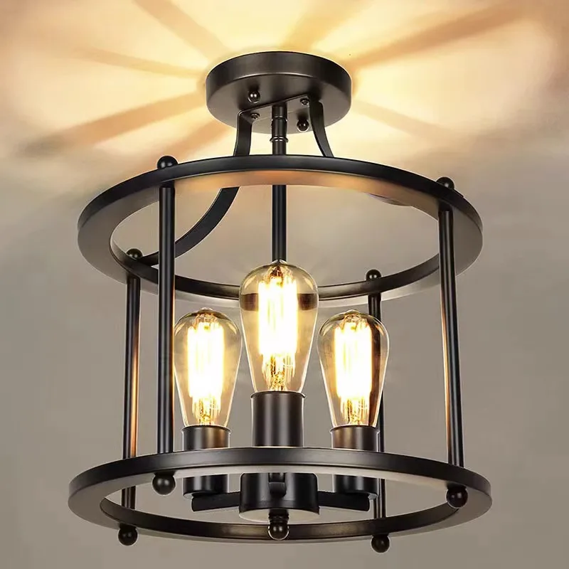 American ceiling suction retro industrial style iron art Eight Trigrams three head dining room bedroom chandelier