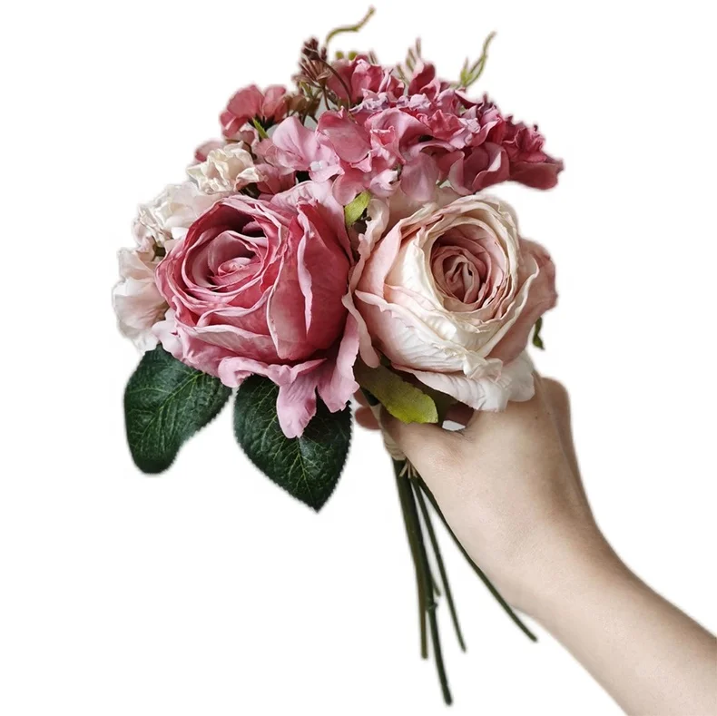 High quality silk rose flower wedding bridal plastic flower bouquet artificial flower