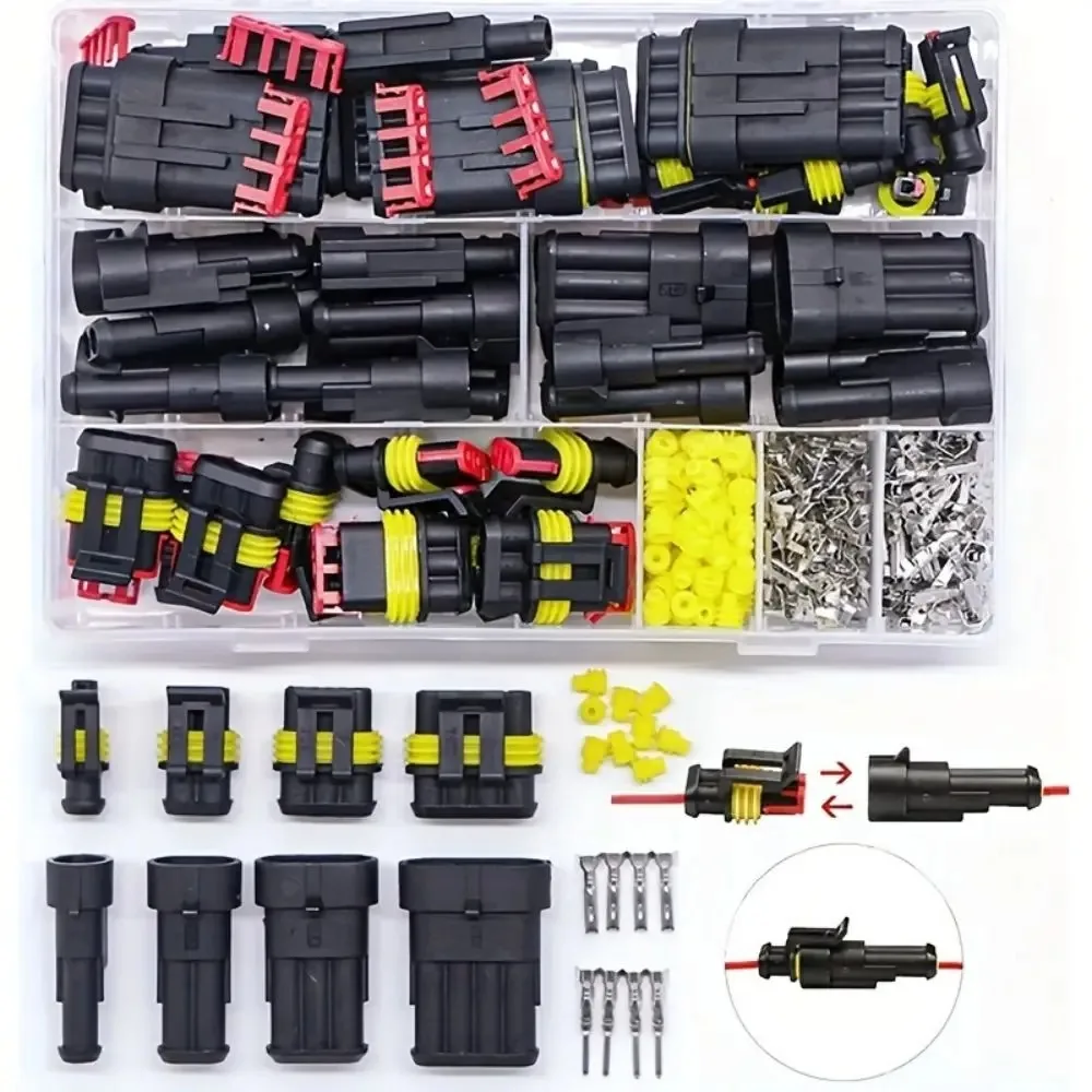 708pcs HID Waterproof Connectors 1/2/3/4 Pin Electrical Wire Connector Plug Truck Harness 300V 12A