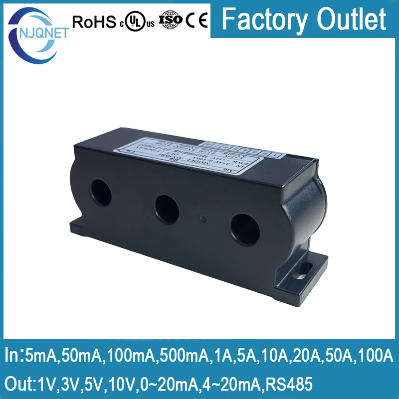 Three Phase Current Sensor QN3DB1 AC 1A 5A 10A 20A 50A 100A / DC 4 20mA 10V 5V RS485 hall Current Transducer Transmitter factory