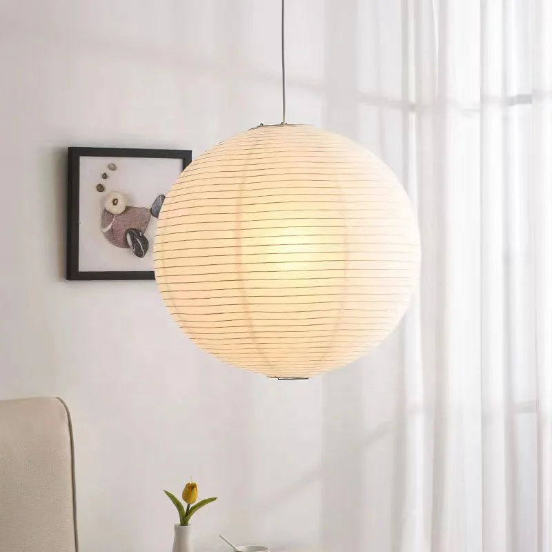 Nordic Japanese Paper Art Spherical Rice Paper Lamp Wabi-sabi Round Ball Shape Pendant Light Bedroom Restaurant Homestay Lamps