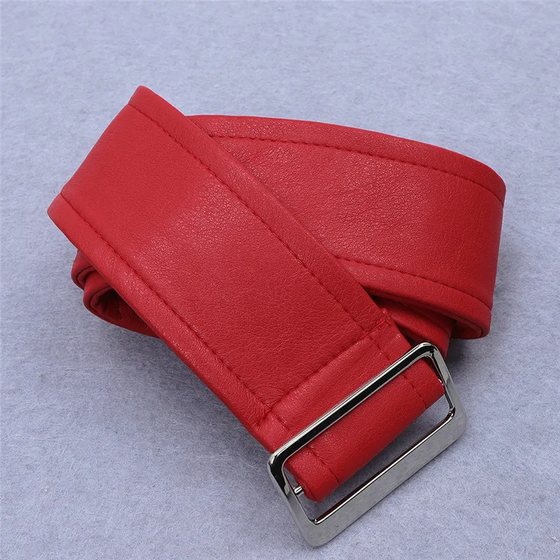 
A4268 Wholesale Red Long Sleeve Belted Winter Synthetic Leather Woman Jacket 