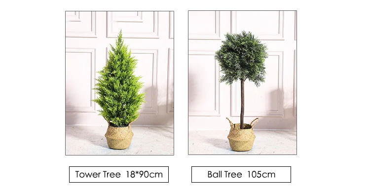 Artificial Cedar Topiary Potted Plant Trees Plastic Artificial Durable Faux Plant Artificial Tree for Home Garden Decoration