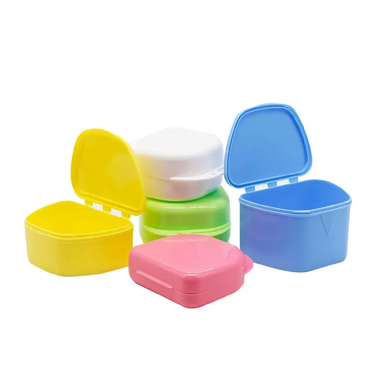 Portable Mouth Guard Case Dental Orthodontic Retainer Box Case Plastic Denture Tray Box Teeth Container Denture Box Colorful