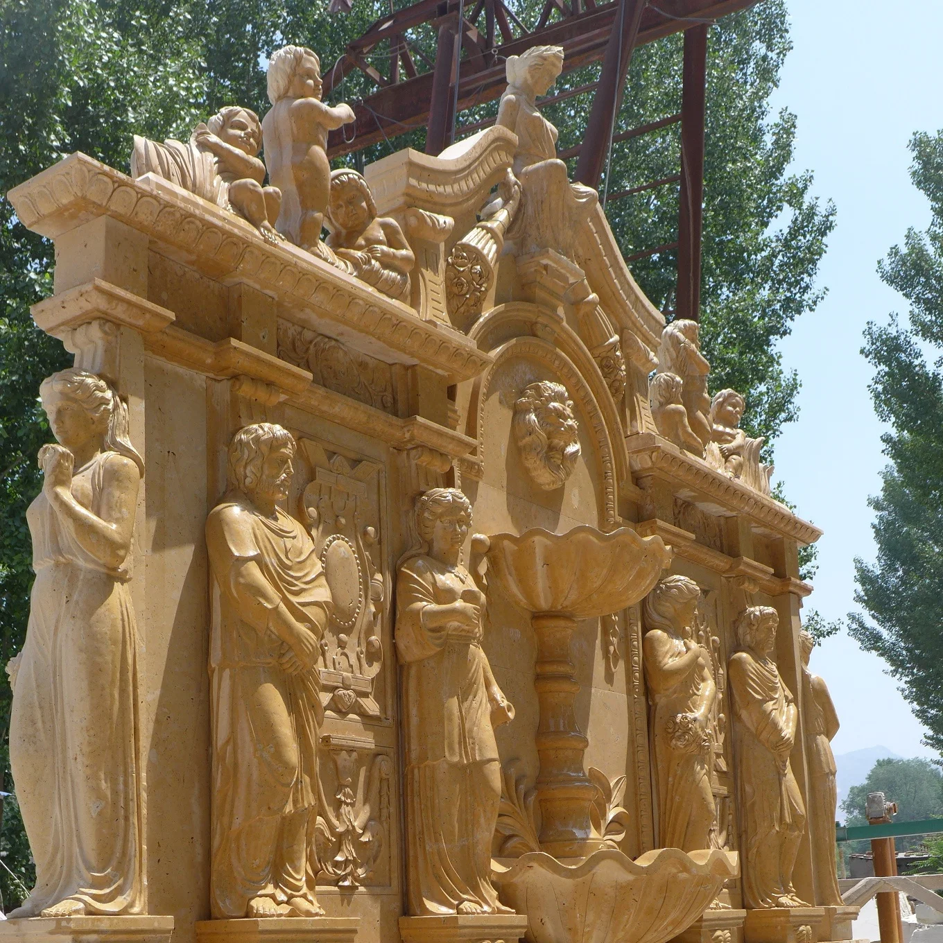 factory direct price Garden decorative natural Hand carved limestone marble wall water fountain statue