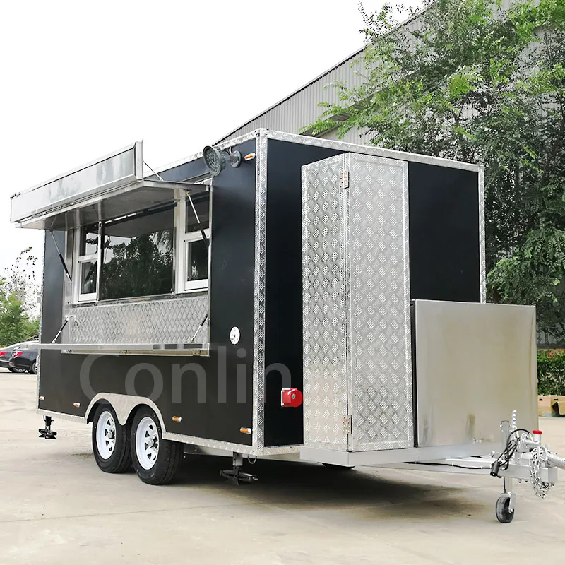 Customized Multifunction Food Catering Trailer Fully Equipped Food Truck Hot Dog Mobile Store With Lift-Down Window For Sale