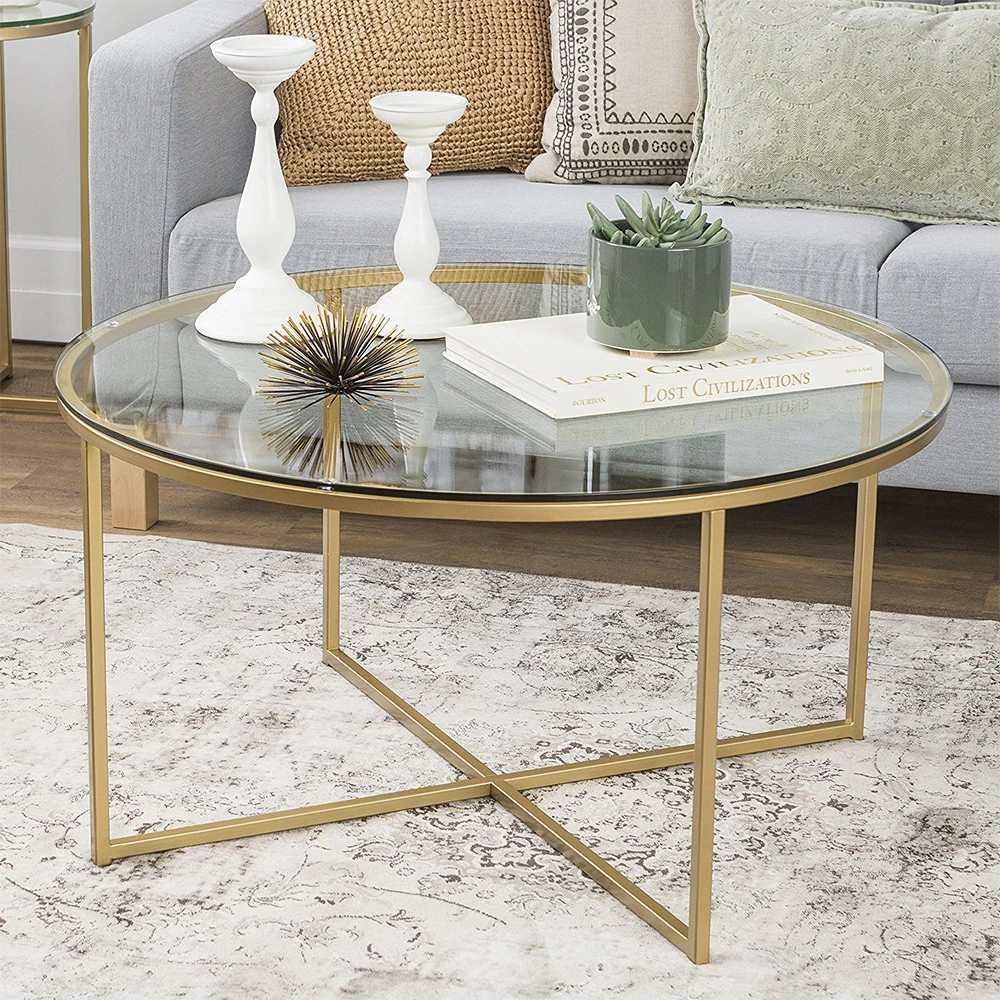 Factory Cheap Small Round Tempered Glass Coffee Table Top With Metal Leg For Living Room Bedroom Glass Tea Table