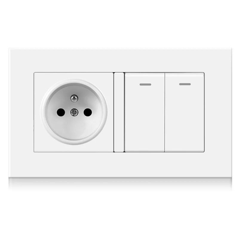 Professional switch factory French EU standard wall power socket with 2 LED rocker switches