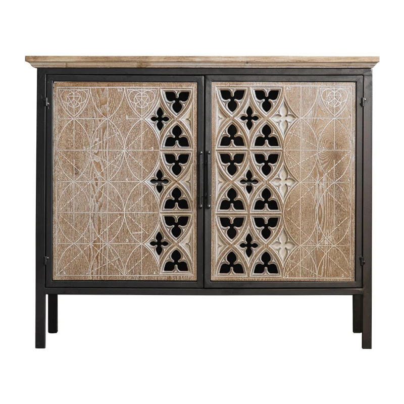 Factory Wholesale Wooden Vintage Storage Cabinet Solid Wood 2 Door Carving Cabinet for Living Room