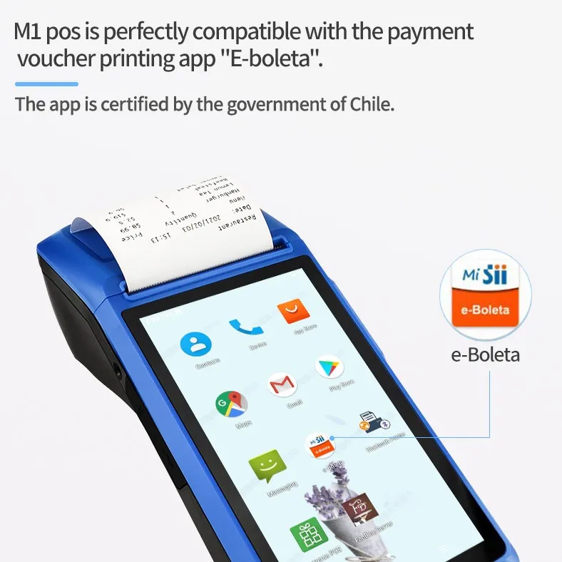  M1 e-Boleta Android сенсорный экран портативный Pos NFC 58 мм Термальный чековый принтер 3G синий зуб WIFI штрих-код точка