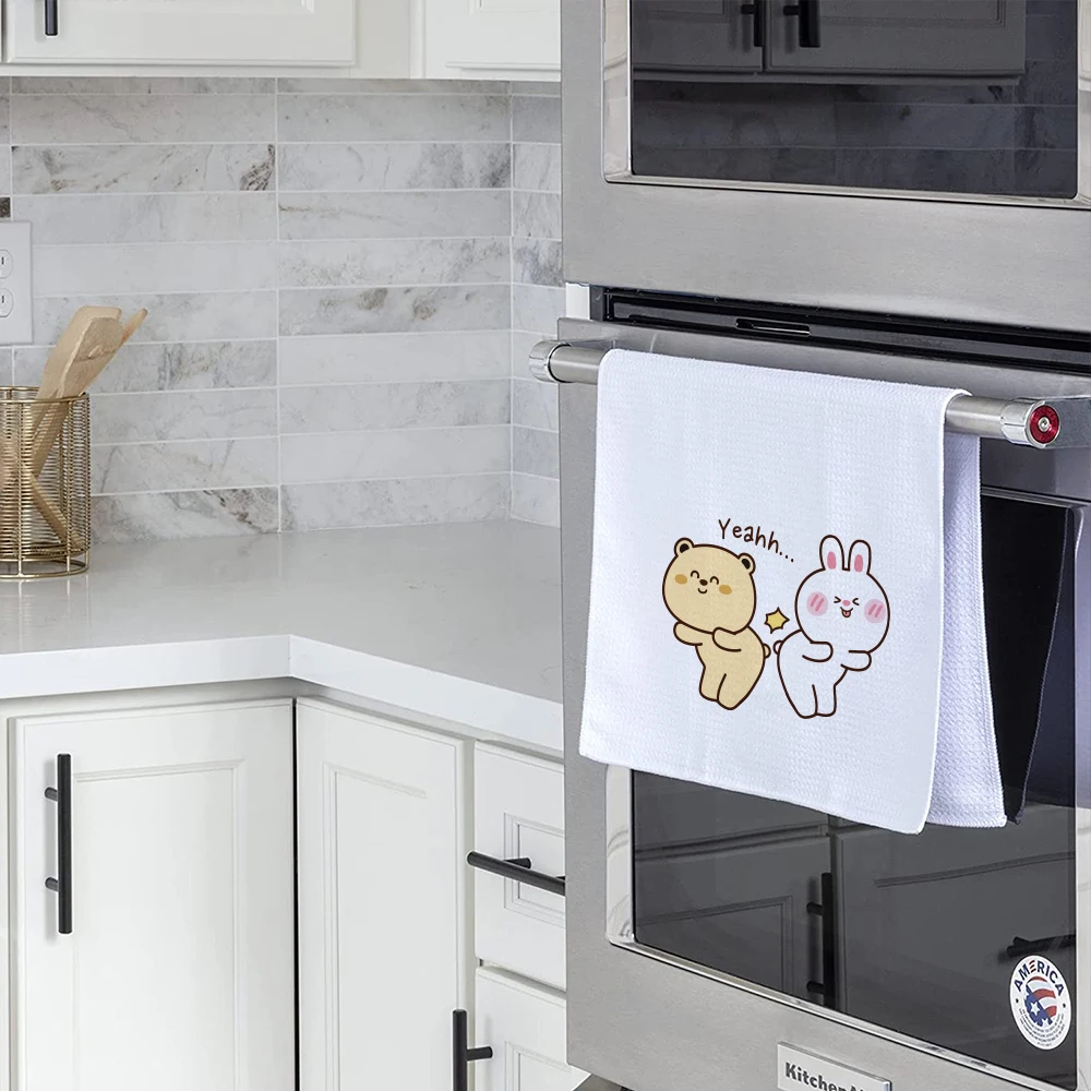 Microfiber Personalised Print Polyester Waffle Weave Washable Terry Cloth Kitchen Napkins Drying Tea Towels Set with Logo