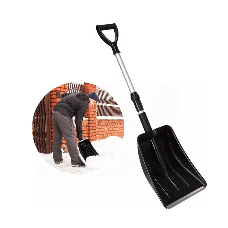 Heated push snow shovel with telescopic aluminum handle for car
