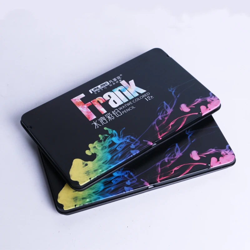 Frank  12 color pencil watercolor pencil set  Customized Logo 12 Colors in tin box Set with watercolor brush pen