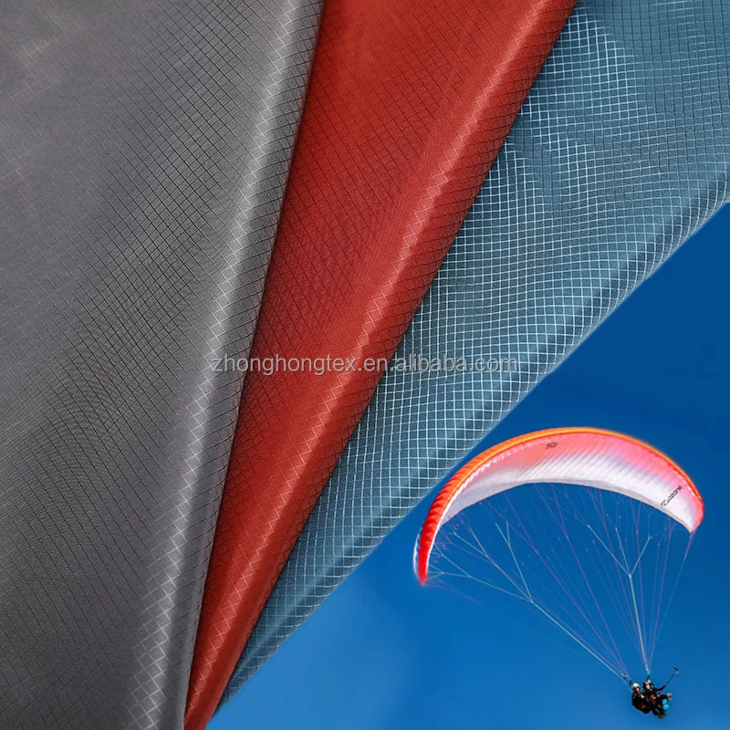30D водонепроницаемый PU + силиконовое покрытие Ripstop нейлон 6 алмазная проверка текстуры ткань 45 GSM для парашютного параплана палатка