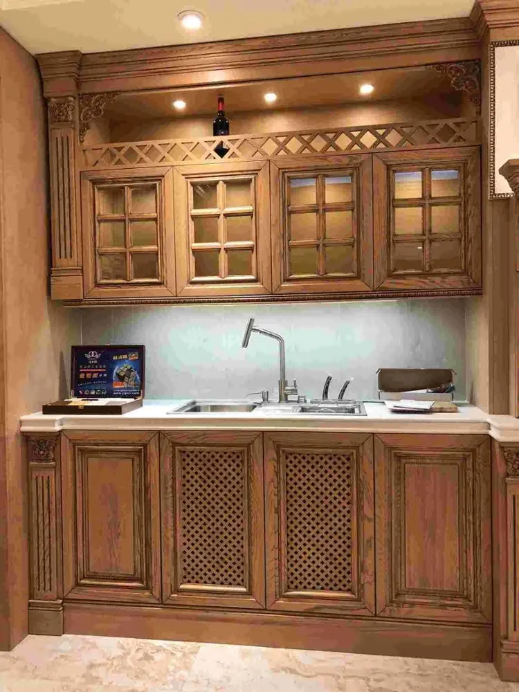Luxury Solid oak wood kitchen cabinet design for entire house modular kitchen cabinet.