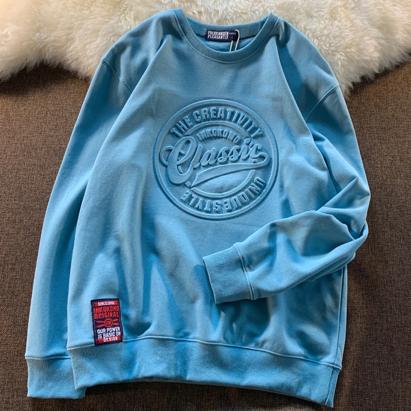 Custom 3D Logo Round Neck Sweatshirt Unisex Embossed Hoodie Emboss Crew Neck Sweatshirt Pullover