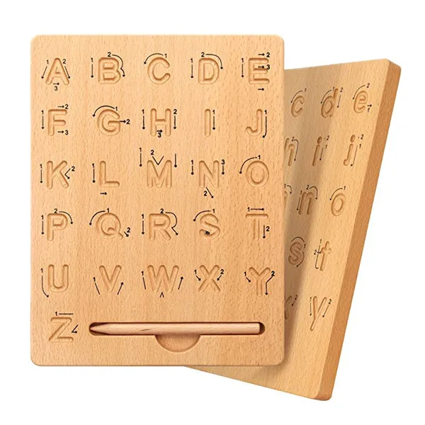 Wooden Letters Practicing Board Double-Sided Alphabet Tracing Tool Learning to Write ABC Educational Toy Game Fine Gift for kids