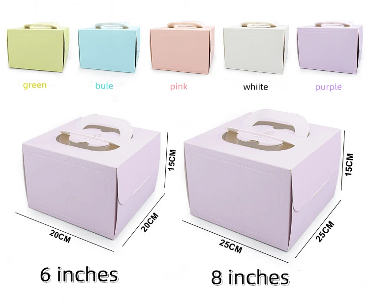 Hot Sale colour cake packaging boxes Printed LOGO Eco Friendly birthday gift paper Cake Box with handle paper box custom