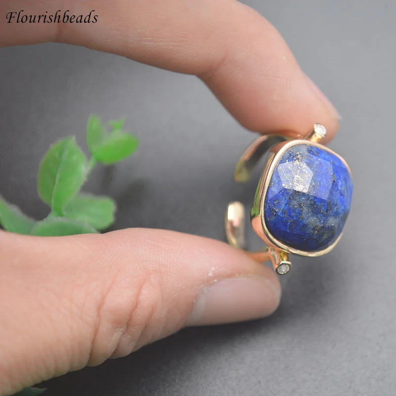 Wholesale Rectangle Shape Natural Amethyst Lapis Labradorite Gold Plating Open Circle Smart Ring for Women Men Jewelry Gifts