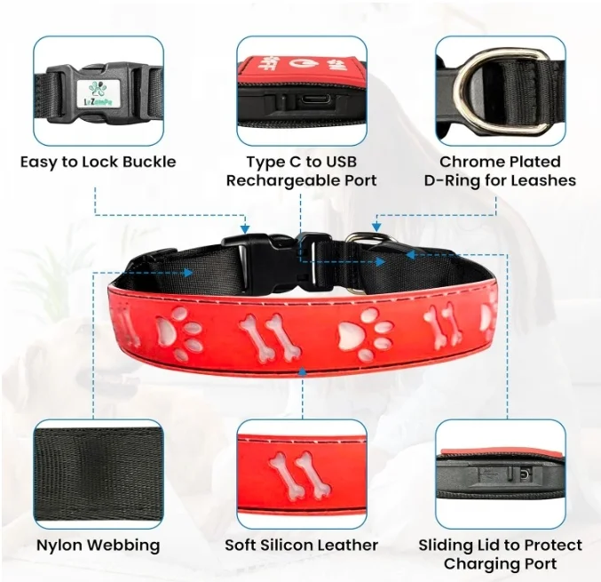 2024 waterproof LED Pet Collars Adjustable color LED Collars for Dogs Night Anti-Lost Dog Products Electronic Pet LED Dog Collar