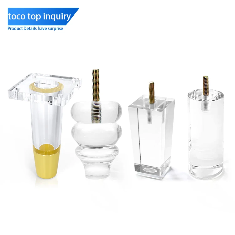 Toco Modern Decoration Clear Acrylic Dinning Table Chair Tube Legs 4pcs 30 Inch Furniture Protectors Sofa Legs Square