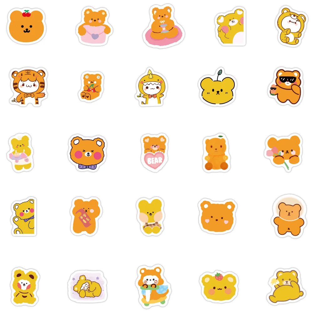 100Pcs Cute Orange Korean Bear Decorative laptop guitar Sticker Bag For Kid Wall Book Bedroom PVC Waterproof Cartoon Label Decal