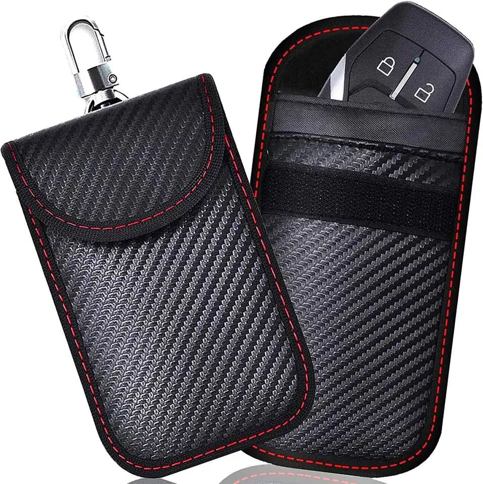 Anti-Theft Car RFID Signal Block Carbon Fiber Cage Pouch Faraday Bag For Car Key