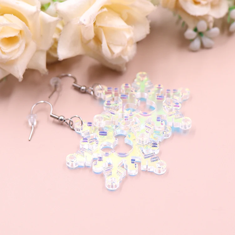 ERS822ER1699 1pair new arrival CN Drop Christmas laser Iridescent snowflakes popular acrylic earrings female316L Stainless SteeL