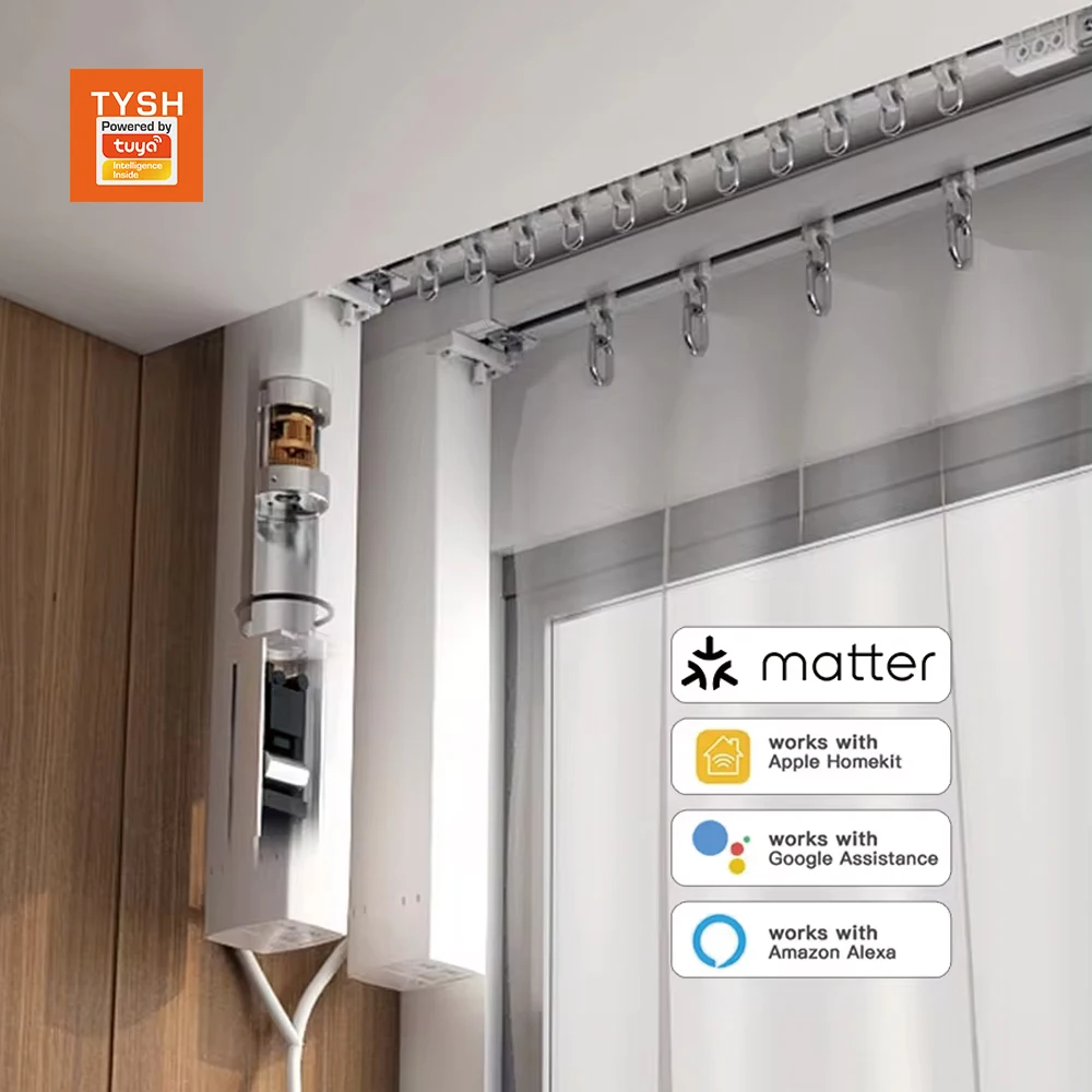 TYSH Matter Over Wifi Electric Curtain Motor Automatic Motorized Curtain With Track System Smart Wifi Curtain Motor
