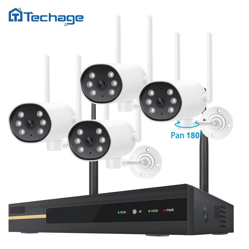 Techage Home 3MP Auto Tracking Wifi CCTV Camera System Pan Tilt 3MP 8CH NVR Kit Wifi Security Camera System