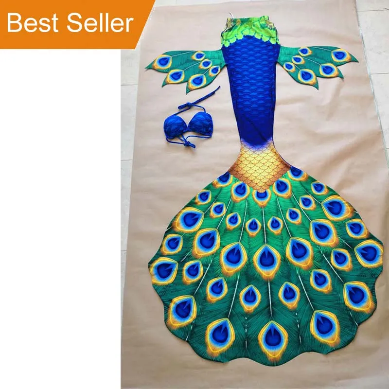 Mermaid course peacock kids mermaid tail sets swim With Swimming webs