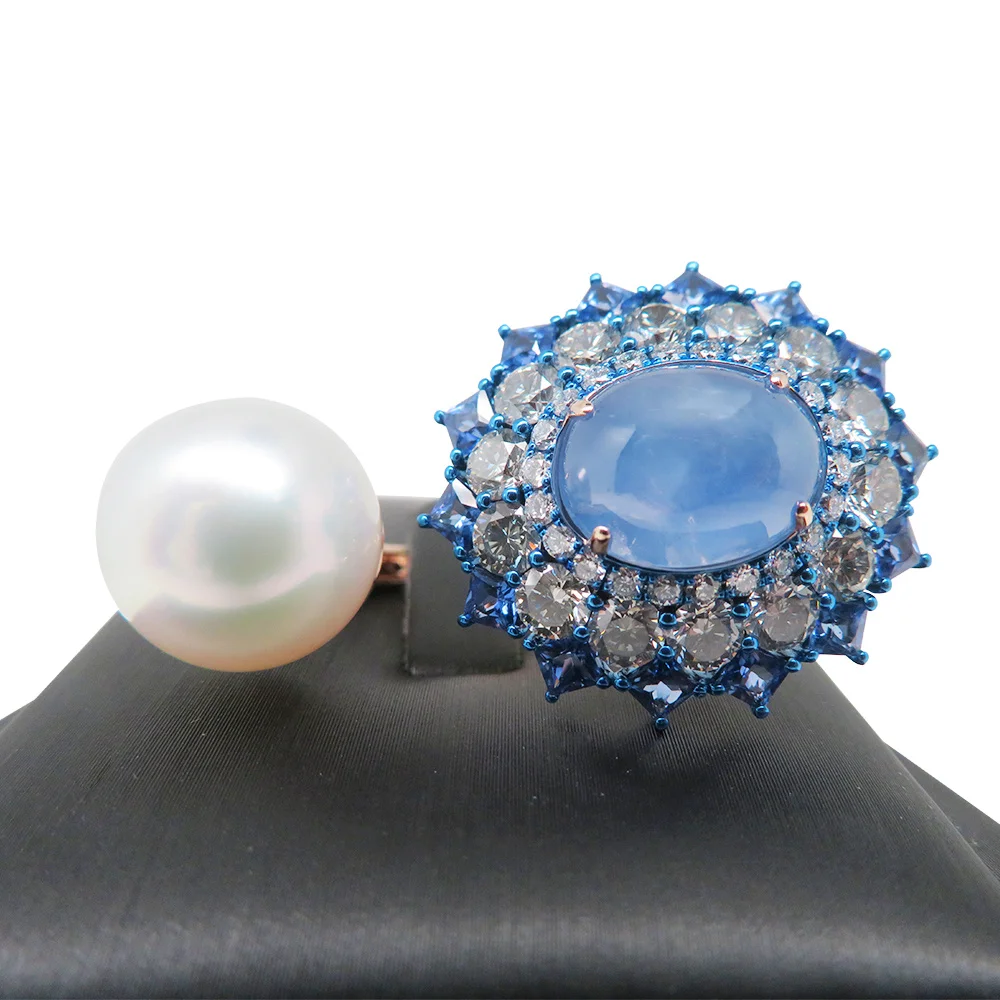 Wholesale High Quality Fine Jewelry Resizable 18K Real Gold Sapphire Ring For Women