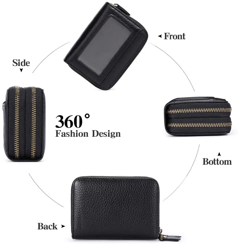 Small PU/ Genuine Leather Wallet for Women RFID Blocking purse Credit Card Holder clutch with ID window