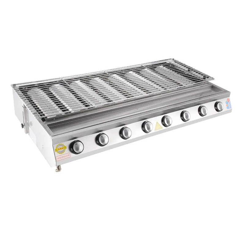 Commercial Use Gas Barbecue 8 Ceramic Burners Smokeless  Gas BBQ Outdoor Picnic Barbecue Cooker Stainless Steel Cover
