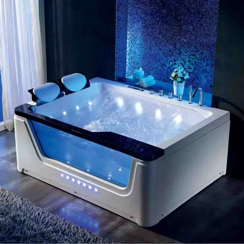 New design Black color jacuzzi bathtub acryli massage function with heater big waterfall two person whirlpool bathtubs for bath