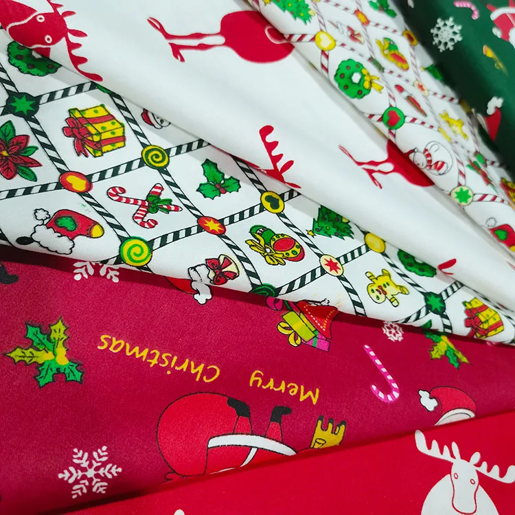 New Arrival Organic Cotton Woven Fabric Christmas Twill Decorative Fabric Santa Printed Pure Cotton Fabric