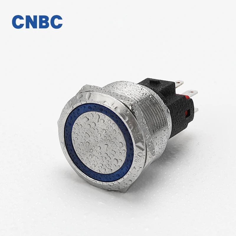 High Current 20A 25mm IP67 waterproof momentary self-locking 1NO1NC high round ring ledmetal push button switch with 4pins