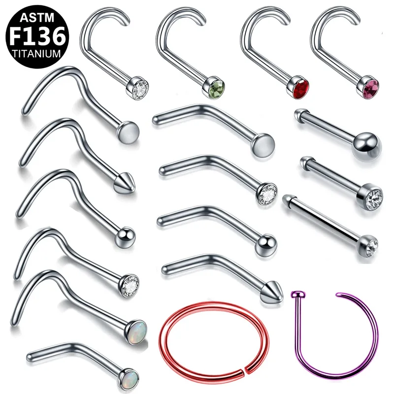 Gaby high polish body jewelry astm f136 18g 20g piercing de titanio hoop stud screw indian nose ring