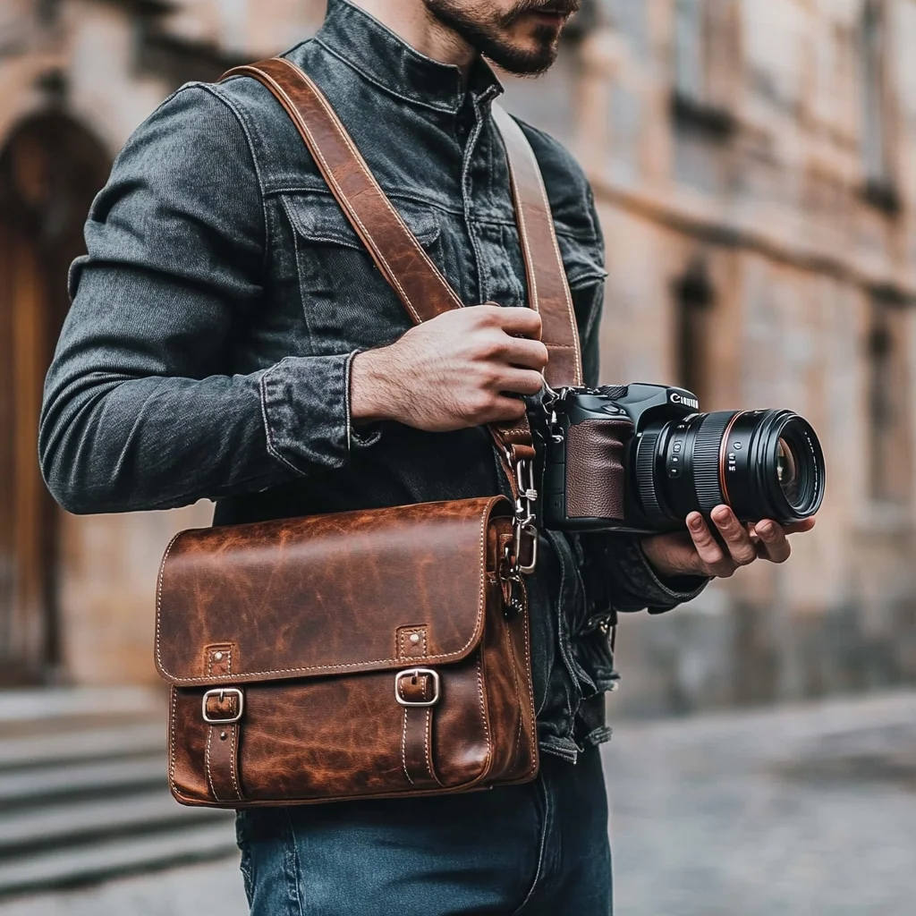 Personalized Top Grain Vintage Leather Messenger Bag Camera Sling Bag for Mirrorless
